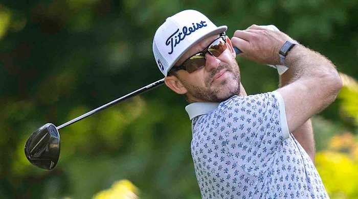 Lanto Griffin tees off during the 2023 John Deere Classic.
